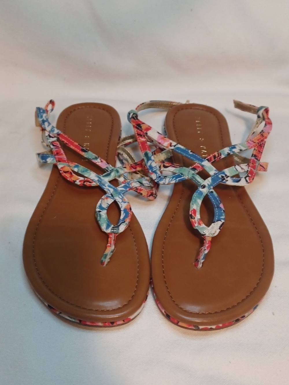 Kelly & Katie Brown Sandals with Multicolor Floral Straps